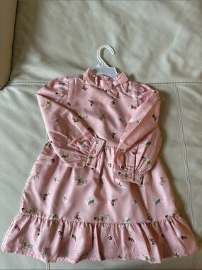 Janie and Jack Pink Animal-Print Long-Sleeve Ruffle Dress